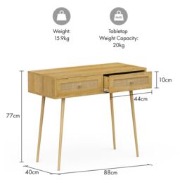 VonHaus Sienna Bedroom Rattan Vanity Dressing Table in Brown - thumbnail 6