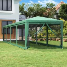 Berkfield Home Party Tent with 10 Mesh Sidewalls Green 3x12 m HDPE
