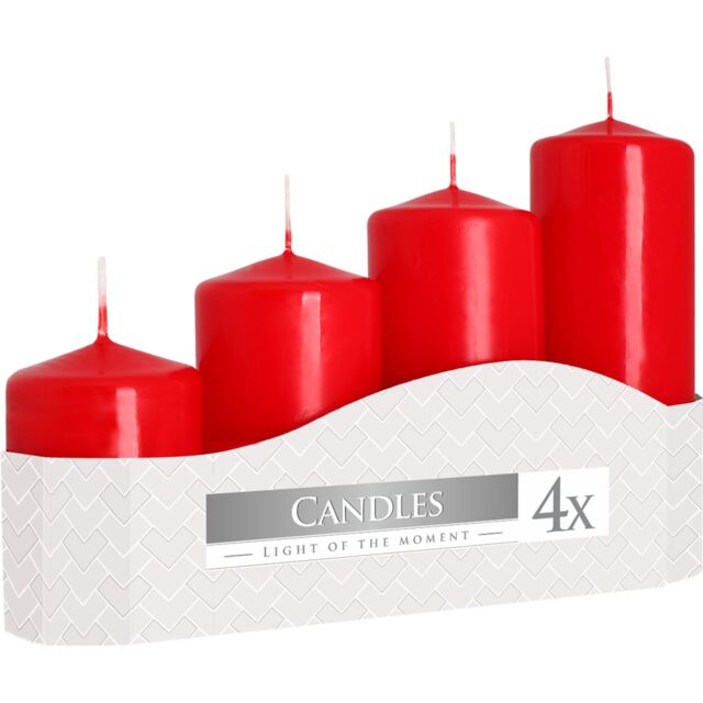 KDMD Set of 4 Pillar Candles 50mm (11/16/22/33H) - Red - image 1
