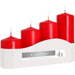 KDMD Set of 4 Pillar Candles 50mm (11/16/22/33H) - Red - thumbnail 1