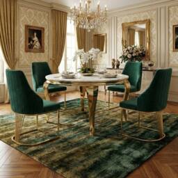 HOME LUXE INTERIOR Sofia 150cm Cream Gold Marble Dining Table & 4 Lasco Green Gold Chairs - thumbnail 3