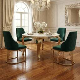 HOME LUXE INTERIOR Sofia 150cm Cream Gold Marble Dining Table & 4 Lasco Green Gold Chairs - thumbnail 4