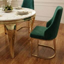 HOME LUXE INTERIOR Sofia 150cm Cream Gold Marble Dining Table & 4 Lasco Green Gold Chairs - thumbnail 5