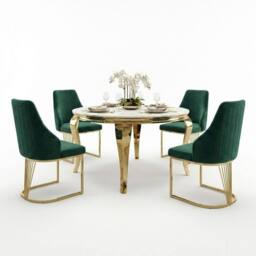 HOME LUXE INTERIOR Sofia 150cm Cream Gold Marble Dining Table & 4 Lasco Green Gold Chairs - thumbnail 1