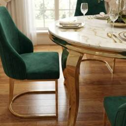 HOME LUXE INTERIOR Sofia 150cm Cream Gold Marble Dining Table & 4 Lasco Green Gold Chairs - thumbnail 6