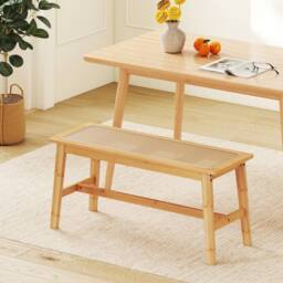 Havendro Bamboo Rattan Woven Seat Dining Entryway Bench in Natural - thumbnail 3