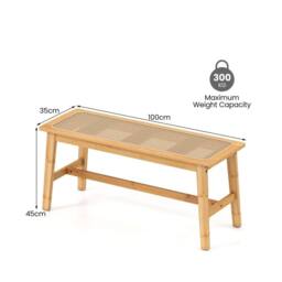Havendro Bamboo Rattan Woven Seat Dining Entryway Bench in Natural - thumbnail 2