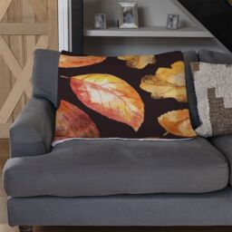 Benjamin Tate Design Autumn Leaves On Black Blanket in Natural - Size: 120 cm x 150 cm - thumbnail 2