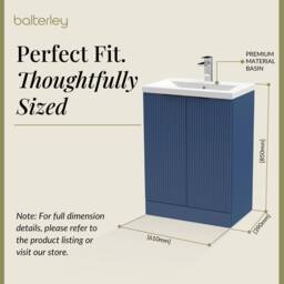 Balterley Fluted Front 2 Soft Close Door Vanity Basin Unit, Satin Blue, 600mm in Blue - thumbnail 5