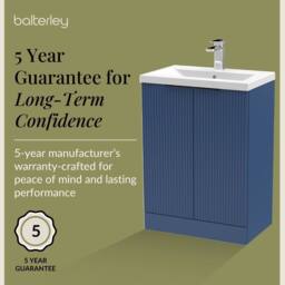 Balterley Fluted Front 2 Soft Close Door Vanity Basin Unit, Satin Blue, 600mm in Blue - thumbnail 6