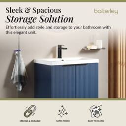 Balterley Fluted Front 2 Soft Close Door Vanity Basin Unit, Satin Blue, 600mm in Blue - thumbnail 2
