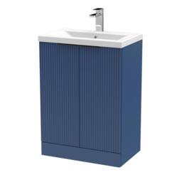 Balterley Fluted Front 2 Soft Close Door Vanity Basin Unit, Satin Blue, 600mm in Blue