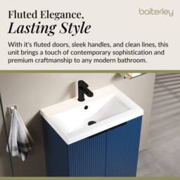 Balterley Fluted Front 2 Soft Close Door Vanity Basin Unit, Satin Blue, 600mm in Blue - thumbnail 3