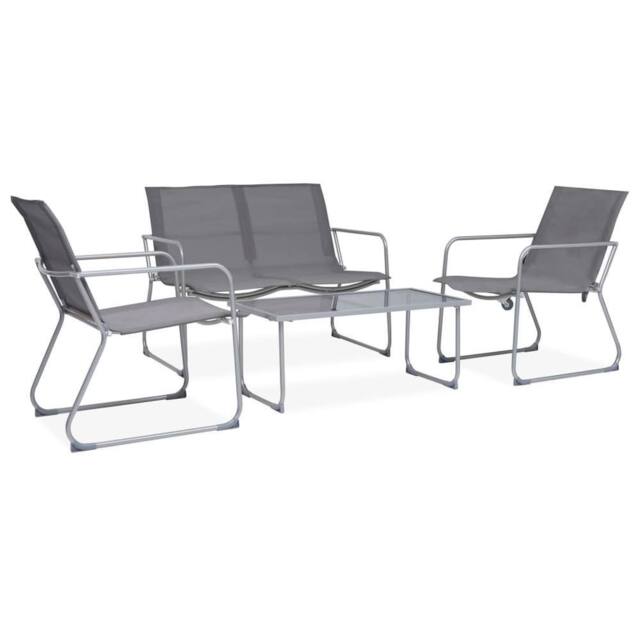 Berkfield Home 4 Piece Garden Lounge Set Fabric & Steel Grey - image 1
