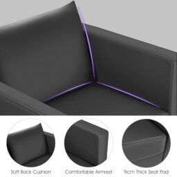 Costway Single Sofa Seat PU Leather Upholstered Padded Guest Tub Chair W/ Cushion in Grey - thumbnail 6