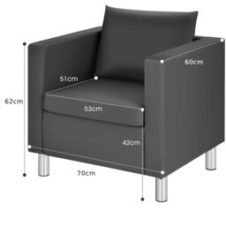 Costway Single Sofa Seat PU Leather Upholstered Padded Guest Tub Chair W/ Cushion in Grey - thumbnail 2