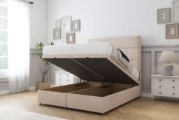 "Sloomy Texas Naples Ottoman Bed Set With 54"" Floor Standing Headboard in Light Sand - Size: Super King" - thumbnail 2