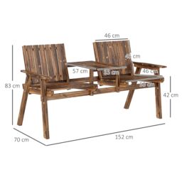 OUTSUNNY Wooden Garden Loveseat with Parasol Hole, Carbonised Finish in Brown - thumbnail 3