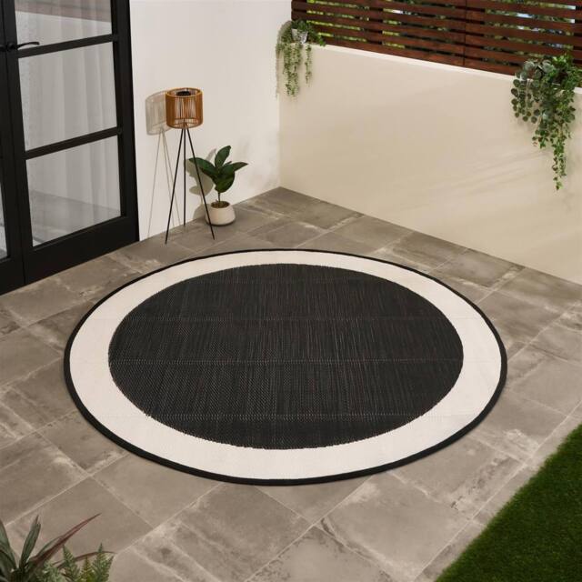 OHS Contrast Border Reversible Round Outdoor Garden Rug Waterproof Mat - Size: 170 cm diameter - image 1