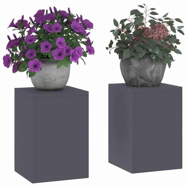 Berkfield Home Outdoor Plant Stands Pillar 2 pcs Anthracite 24x24x35 cm Steel in Dark Grey - Size: 24 x 24 x 35 cm - image 1