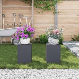 Berkfield Home Outdoor Plant Stands Pillar 2 pcs Anthracite 24x24x35 cm Steel in Dark Grey - Size: 24 x 24 x 35 cm - thumbnail 4