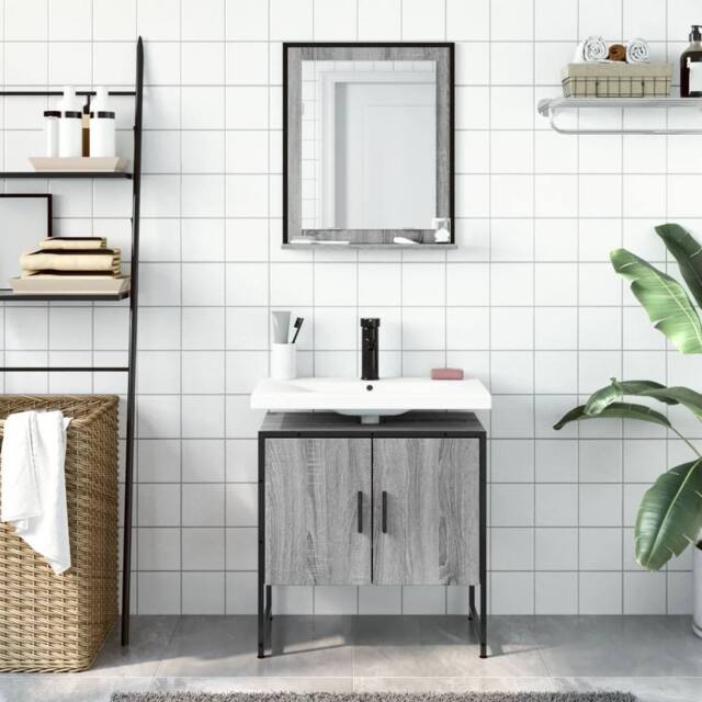 Berkfield Home Stylish 2 Piece Bathroom Cabinet Set Grey Sonoma Engineered Wood - image 1