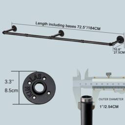 Dprodo Wall Mounted Clothes Rack, 184cm (1 Pack or 2 Packs) in Black - thumbnail 6