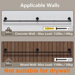 Dprodo Wall Mounted Clothes Rack, 184cm (1 Pack or 2 Packs) in Black - thumbnail 9
