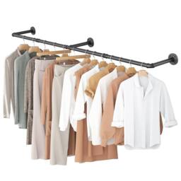 Dprodo Wall Mounted Clothes Rack, 184cm (1 Pack or 2 Packs) in Black - thumbnail 1