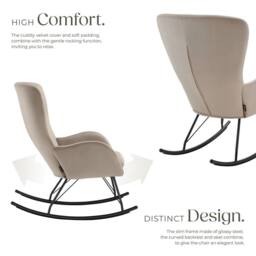 tectake Rocking Chair Swing - Armchair Steel Runners, Thick Padding in Taupe - thumbnail 3