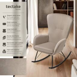 tectake Rocking Chair Swing - Armchair Steel Runners, Thick Padding in Taupe - thumbnail 2