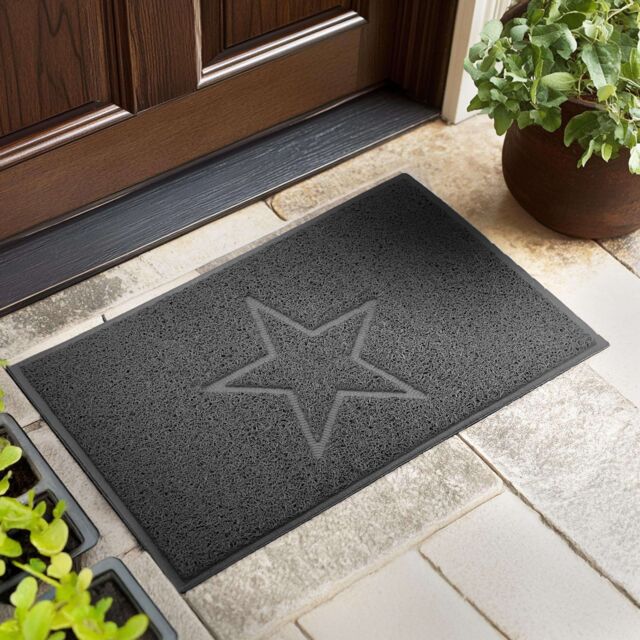 Nicoman Embossed PVC Spaghetti Embossed Star Door Mat in Dark Grey - Size: 90 cm x 60 cm - image 1