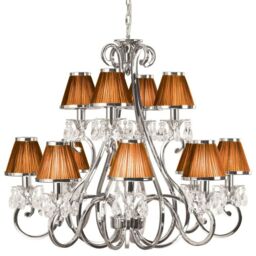 Loops Esher Ceiling Pendant Chandelier Nickel Crystal & Brown Shades 12 Lamp Light in Metallics
