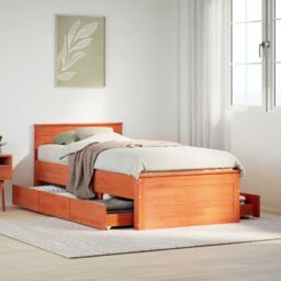 Berkfield Home Bed Frame without Mattress with Headboard Wax Brown 90x190 cm Single Solid Wood Pine - thumbnail 1