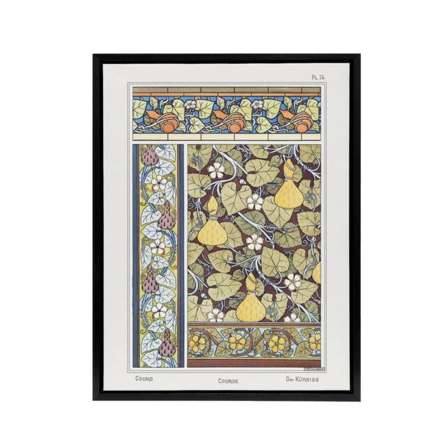 "Artery8 White Flower Gourd Floral Patterns Framed Canvas Wall Art Print Verneuil in Green - Size: W24"" x H32""" - image 1