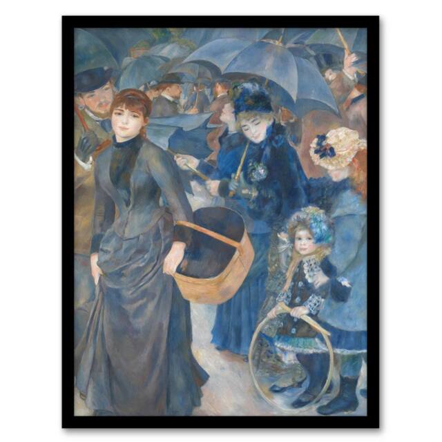 Artery8 The Umbrellas Oil Painting Renoir Vintage Framed Wall Art Print in Blue - Size: A4 - image 1
