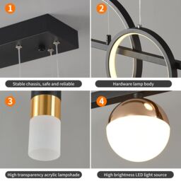 Garwarm 6 - Light Kitchen Island Linear LED Pendant in Black - thumbnail 9
