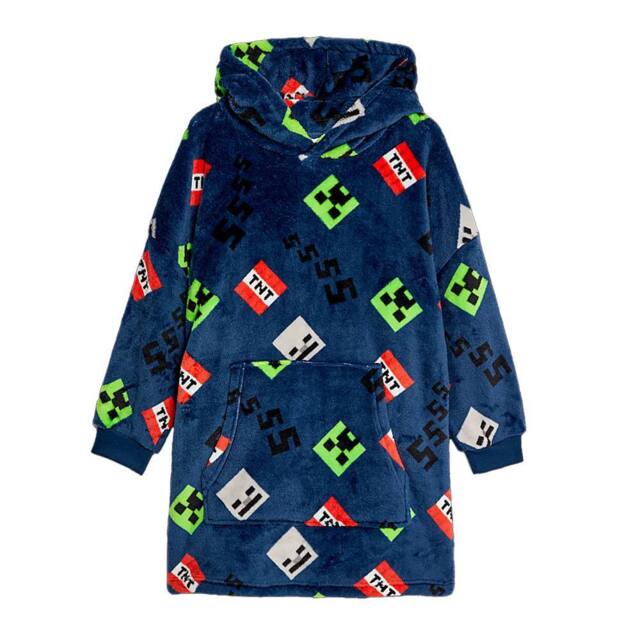 Minecraft Icons Sherpa Fleece Oversized Hoodie Blanket in Navy - image 1