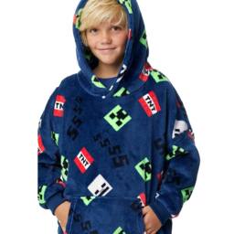 Minecraft Icons Sherpa Fleece Oversized Hoodie Blanket in Navy - thumbnail 3