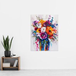 "Artery8 Multicoloured Flower Bouquet in Vase Oil Painting Wall Art Print - Size: W12"" x H16""" - thumbnail 4