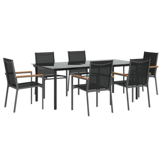 Berkfield Home Beautiful 7 Piece Garden Dining Set Black Textilene & Steel - image 1