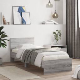 Berkfield Home Bed Frame without Mattress with LED Lights Grey Sonoma 90x190 cm Single - thumbnail 4