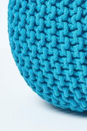 Homescapes Round Cotton Knitted Pouffe Footstool in Teal - thumbnail 4