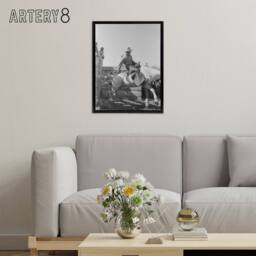 "Artery8 Russell Lee Cowboy at Bean Day Rodeo Action Shot Framed Canvas Art in Grey - Size: W12"" x H16""" - thumbnail 3