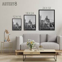 "Artery8 Russell Lee Cowboy at Bean Day Rodeo Action Shot Framed Canvas Art in Grey - Size: W12"" x H16""" - thumbnail 4