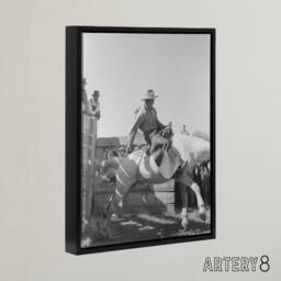 "Artery8 Russell Lee Cowboy at Bean Day Rodeo Action Shot Framed Canvas Art in Grey - Size: W12"" x H16""" - thumbnail 2