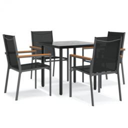 Berkfield Home Beautiful 5 Piece Garden Dining Set Black Textilene & Steel - thumbnail 3