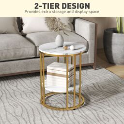 HOMCOM Marble-Effect Round Coffee Table Set of 2 for Living Room, Gold Tone - thumbnail 6