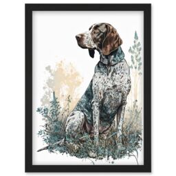 Artery8 German Pointer Dog Sitting in Field Modern Detailed Illustration Artwork Framed Wall Art Print A4 in Black - thumbnail 1