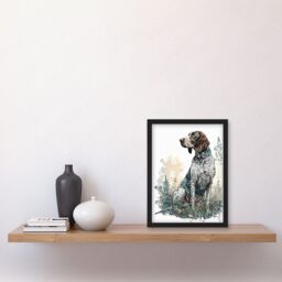 Artery8 German Pointer Dog Sitting in Field Modern Detailed Illustration Artwork Framed Wall Art Print A4 in Black - thumbnail 2